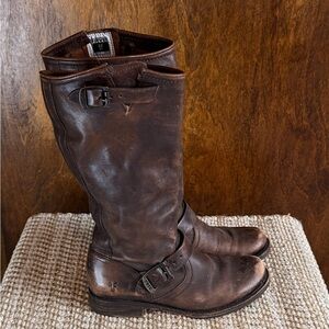 Frye Brown Leather Heeled Boots extended calf 7 1/2B